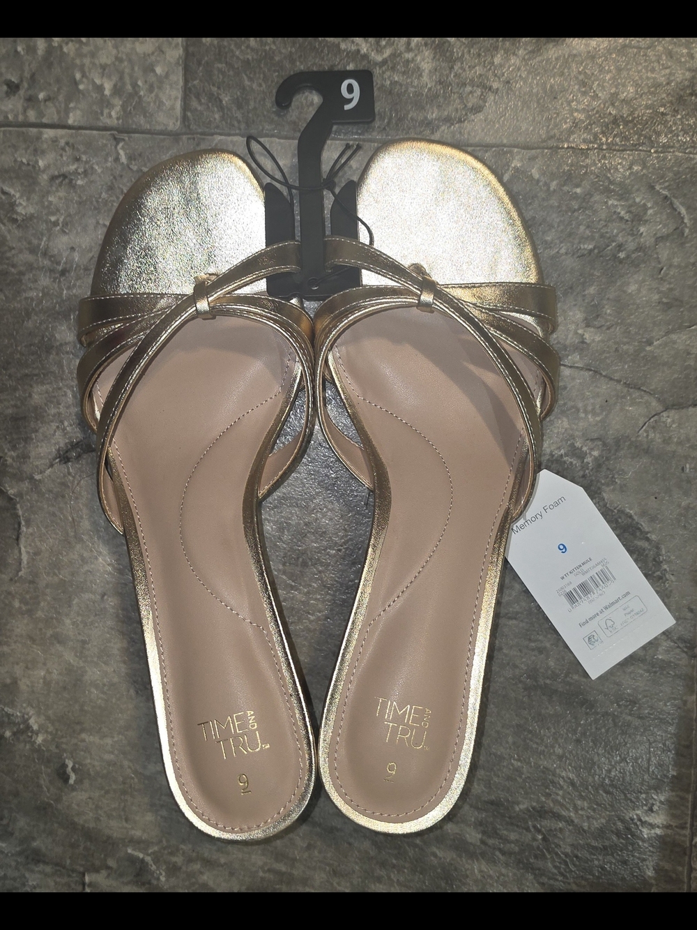 Time and Tru Women's Gold Kitten Heel Mule Sandals In Size 9 NWT